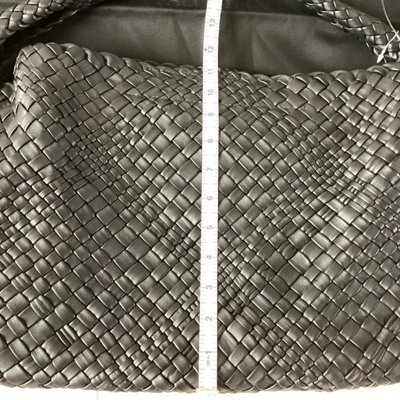 Falor Italy Handmade Black Woven Leather Large Shoulder Hobo Bag Magnetic Close - Picture 15 of 16